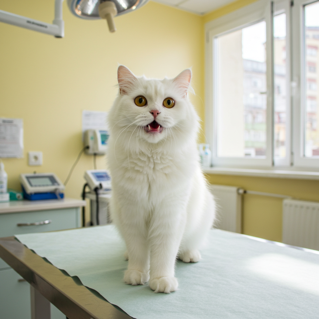 white beautiful cat in a veterinary clinic