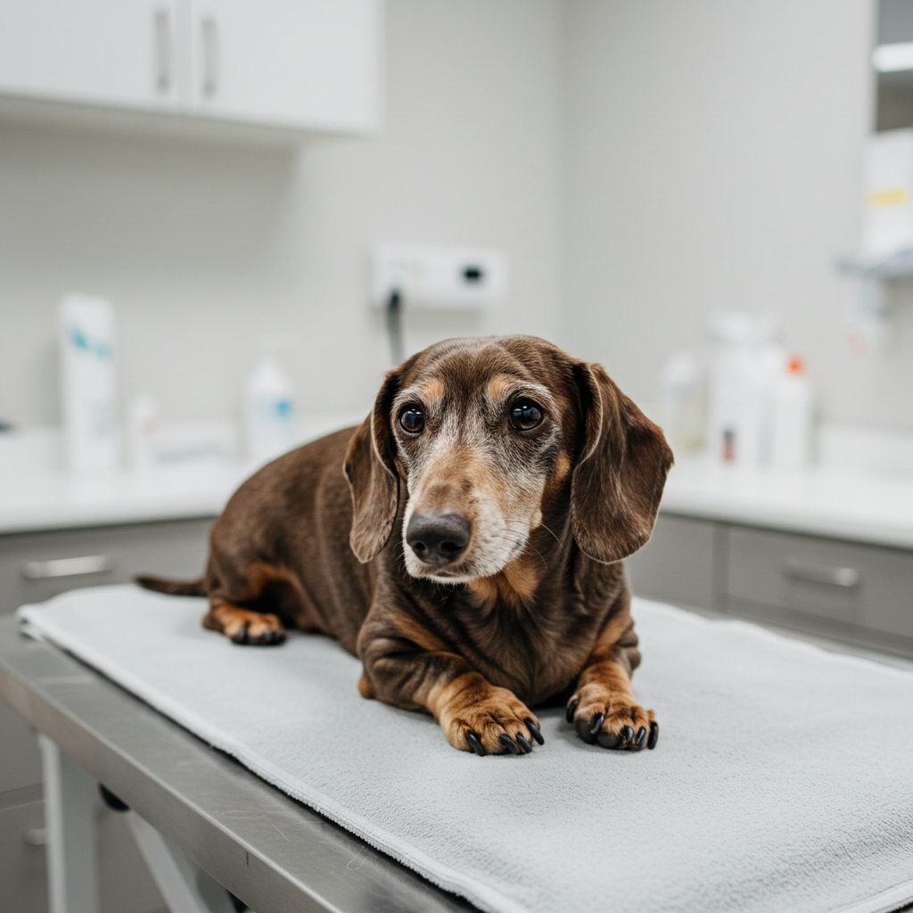 Senior dog in a Cumming veterinary clinic