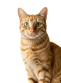 Orange tabby cat with green eyes sitting