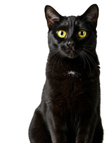 Black cat with yellow eyes staring forward